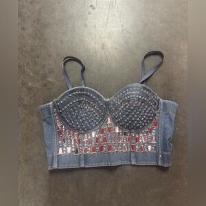 Denim and Beaded Bustier Top